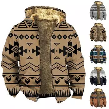 Мужская зимняя флисовая толстовка с капюшоном на молнии с накладным карманом, повседневная куртка L коричневый