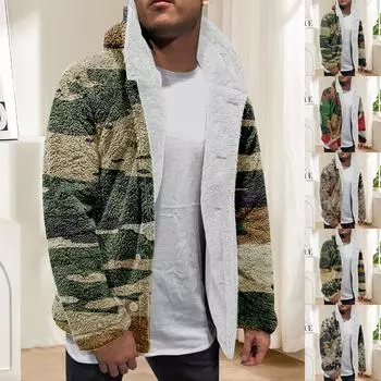 Мужская зимняя флисовая толстовка с капюшоном на молнии с накладным карманом, повседневная куртка L темно-зеленого