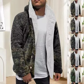 Мужская зимняя флисовая толстовка с капюшоном на молнии с накладным карманом, повседневная куртка L армия зеленый