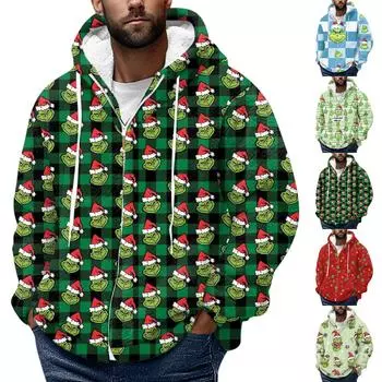 Мужская зимняя флисовая толстовка с капюшоном на молнии с накладным карманом, повседневная куртка L