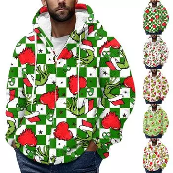 Мужская зимняя флисовая толстовка с капюшоном на молнии с накладным карманом, повседневная куртка XXL