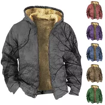 Мужская зимняя флисовая толстовка с капюшоном на молнии с накладным карманом, повседневная куртка L