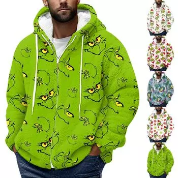 Мужская зимняя флисовая толстовка с капюшоном на молнии с накладным карманом, повседневная куртка L армия зеленый