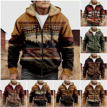 Мужская зимняя флисовая толстовка с капюшоном на молнии с накладным карманом, повседневная куртка S кофейный