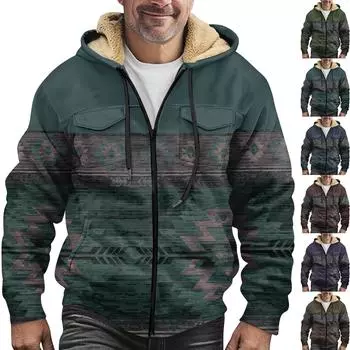 Мужская зимняя флисовая толстовка с капюшоном на молнии с накладным карманом, повседневная куртка S коричневый