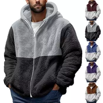 Мужская зимняя флисовая толстовка с капюшоном на молнии с накладным карманом, повседневная куртка L чёрный