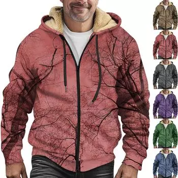 Мужская зимняя флисовая толстовка с капюшоном на молнии с накладным карманом, повседневная куртка L хаки