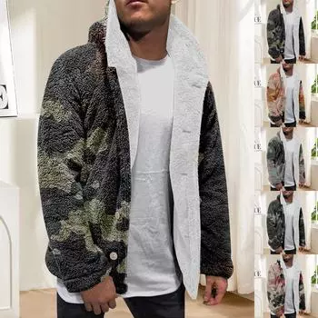 Мужская зимняя флисовая толстовка с капюшоном на молнии с накладным карманом, повседневная куртка XXXL бежевый