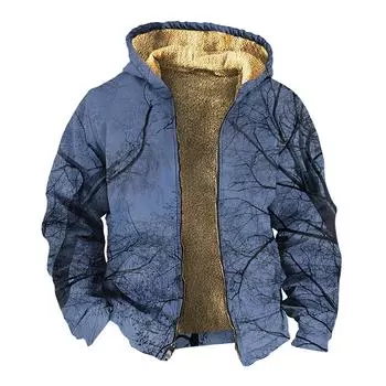 Мужская зимняя флисовая толстовка с капюшоном на молнии с накладным карманом, повседневная куртка S