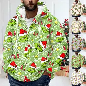 Мужская зимняя флисовая толстовка с капюшоном на молнии с накладным карманом, повседневная куртка XL