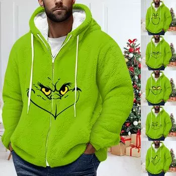 Мужская зимняя флисовая толстовка с капюшоном на молнии с накладным карманом, повседневная куртка L