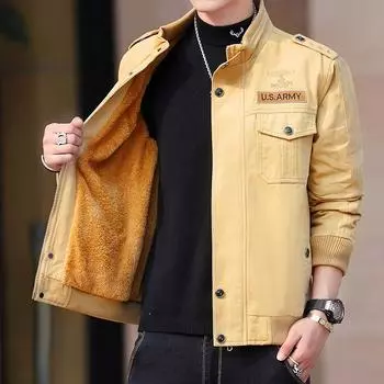 Мужская зимняя флисовая утолщенная куртка большого размера из хлопка, повседневная куртка-авиатор M хаки