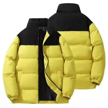 Мужская зимняя хлопковая куртка контрастных цветов, толстый утеплитель, свободный крой, короткий фасон, воротник-стойка, хлопковая куртка для пары XXXXXL чёрный