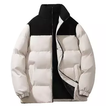 Мужская зимняя хлопковая куртка контрастных цветов, толстый утеплитель, свободный крой, короткий фасон, воротник-стойка, хлопковая куртка для пары XXXXXL чёрный