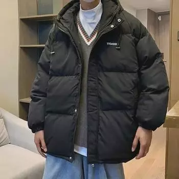Мужская зимняя хлопковая куртка с капюшоном 2022 года: Модная, свободная, универсальная куртка на плоской подошве в гонконгском стиле. M темно-серого