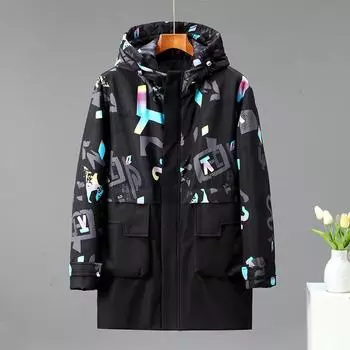 Мужская зимняя хлопковая одежда больших размеров средней длины в повседневном стиле со свободной съемной подкладкой 4XL-12XL 10XL чёрный