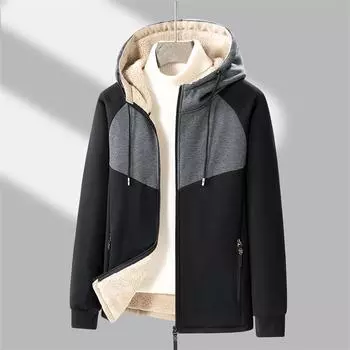Мужская зимняя и осенняя ветрозащитная куртка на флисовой подкладке с капюшоном. Теплая дышащая толстовка на молнии на подкладке из шерпы. Удобные мужские куртки с длинными рукавами. L
