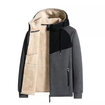 Мужская зимняя и осенняя ветрозащитная куртка на флисовой подкладке с капюшоном. Теплая дышащая толстовка на молнии на подкладке из шерпы. Удобные мужские куртки с длинными рукавами. L