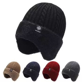Мужская зимняя кашемировая шапка, женская утепленная толстая хлопковая шапка, теплая велосипедная ветрозащитная шапка, вязаная шерстяная шапка темно-синий