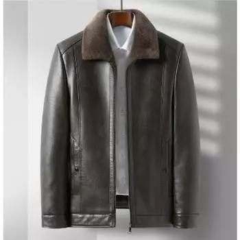 Мужская зимняя кожаная куртка для папы среднего возраста, зимнее пальто, утолщенный бархат и теплая, мужская кожаная куртка для людей среднего возраста и пожилых людей, мужское пальто M