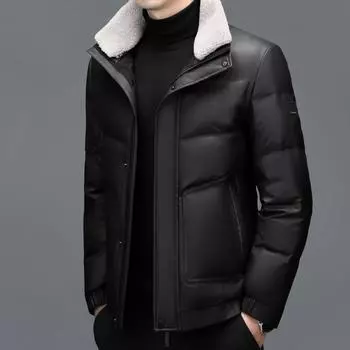 Мужская зимняя кожаная куртка из натуральной кожи для мужчин среднего возраста с лацканами и вельветом, короткая куртка Daddy Down M