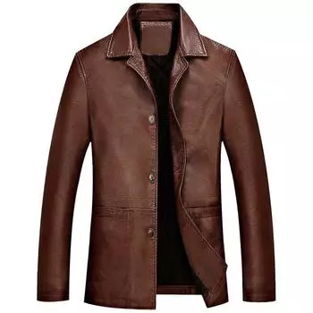 Мужская зимняя кожаная куртка, мягкая толстая теплая куртка из искусственной кожи, мужская деловая повседневная куртка для мужчин XXXXL чёрный