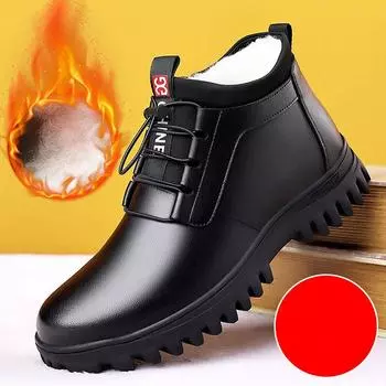 Мужская зимняя кожаная обувь, модная, мягкая, теплая, удобная, нескользящая, деловая, хлопковая обувь, повседневные, зимние ботинки для отдыха на природе 44 чёрный