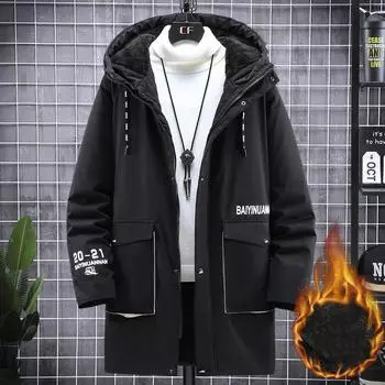 Мужская зимняя куртка больших размеров средней длины с искусственным мехом кролика, зимнее хлопковое пальто, пальто для толстяка, бархатное утепленное пальто 4XL-10XL 4XL чёрный