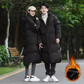 Мужская зимняя куртка большого размера, длинная, однотонная, свободная, теплая, с капюшоном, спортивная верхняя одежда 3XS