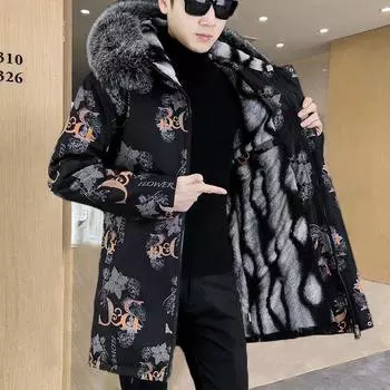 Мужская зимняя куртка большого размера с утолщенным пухом, куртка с принтом, теплая, на молнии, тонкие простые пальто XS