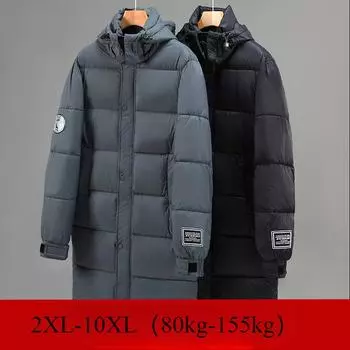 Мужская зимняя куртка большого размера, теплая хлопковая пуховая парка с капюшоном, мужская ветровка, утепленное длинное пальто, мужской большой размер 10XL 10XL чёрный