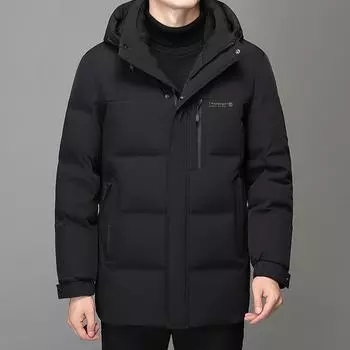 Мужская зимняя куртка Dad s Mid-Length 2024 из утолщенного белого утиного пуха для людей среднего и пожилого возраста 195 чёрный
