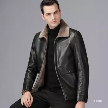 Мужская зимняя куртка для пап среднего возраста из воловьей кожи, а также цельнокроеная мужская куртка из бархата и утолщенного меха 170