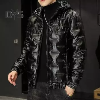 Мужская зимняя куртка из хлопка, парка, ветрозащитное толстое теплое пальто, модная однотонная повседневная верхняя одежда с длинным рукавом для холодной погоды L чёрный