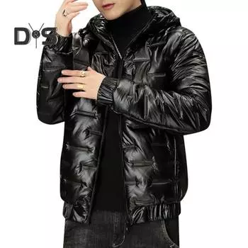 Мужская зимняя куртка из хлопка, парка, ветрозащитное толстое теплое пальто, модная однотонная повседневная верхняя одежда с длинным рукавом для холодной погоды M чёрный