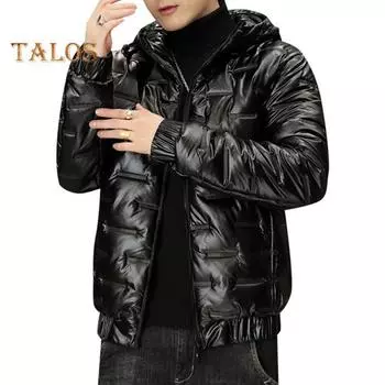 Мужская зимняя куртка из хлопка, парка, ветрозащитное толстое теплое пальто, модная однотонная повседневная верхняя одежда с длинным рукавом для холодной погоды M чёрный