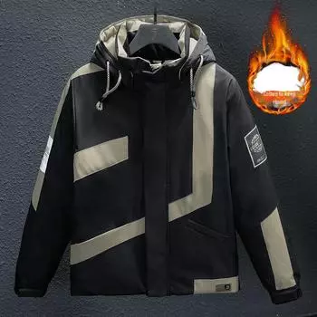 Мужская зимняя куртка из хлопка с капюшоном - модная, большого размера, плотная, теплая, повседневная XL чёрный