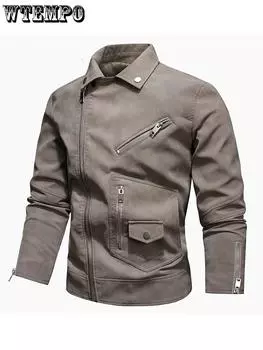 Мужская зимняя куртка из искусственной кожи на молнии Подарки S хаки