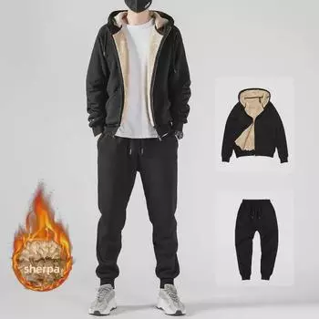 Мужская зимняя куртка из овчины с капюшоном — теплая, плотная, свободного покроя L