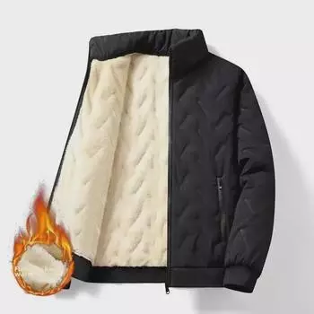 Мужская зимняя куртка из овчины с толстым флисом и теплым воротником-стойкой Large темно-серого