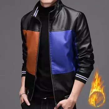 Мужская зимняя куртка из полиуретана с подкладкой, утолщенным воротником, на молнии, теплая свободная куртка с цветными блоками 4XL