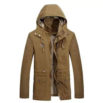 Мужская зимняя куртка из стираного хлопка, мужская, съемный капюшон, большой размер, средняя и длинная, бархатная рабочая ветровка, куртка из хлопка M