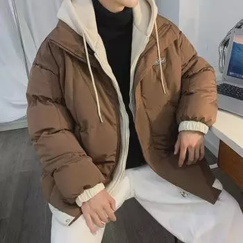 Мужская зимняя куртка из толстого хлопка с капюшоном - новый стиль, двухкомпонентное пальто M кофейный