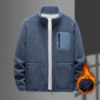 Мужская зимняя куртка-кардиган больших размеров с утолщением и подкладкой, флисовая куртка с карманами и лацканами-стойками, теплая повседневная спортивная однотонная модель с застежкой-молнией 5XL