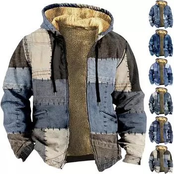 Мужская зимняя куртка-кардиган на молнии с флисовой курткой с принтом L синий