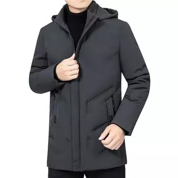 Мужская зимняя куртка мужская утепленная теплая мужская парка с капюшоном длинное пальто флисовая мужская куртка верхняя одежда ветрозащитная утепленная парка M чёрный