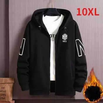 Мужская зимняя куртка на молнии 10XL Plus из бархата с утолщением, повседневная модная куртка с капюшоном, мужская одежда больших размеров, высококачественный универсальный топ черного цвета 9XL