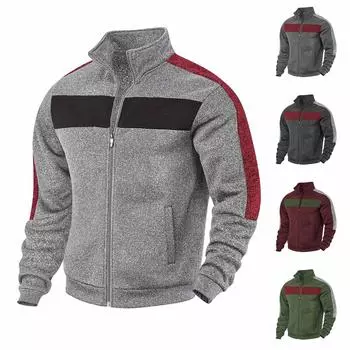 Мужская зимняя куртка на молнии в стиле колор-блок, мужская повседневная модная куртка-свитер L