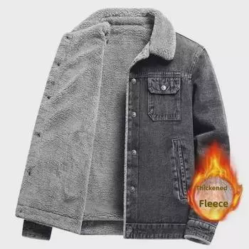 Мужская зимняя куртка пилота с бархатной подкладкой - толстое рабочее пальто из овчины, большой размер 2XL чёрный