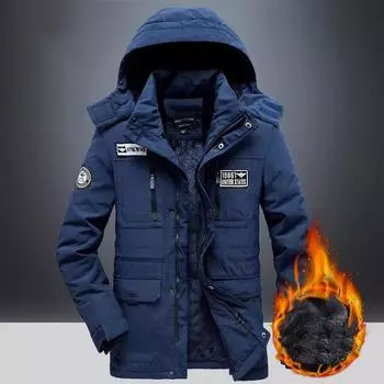 Мужская зимняя куртка плюс бархатное толстое теплое пальто со съемной шапкой, мужская куртка на хлопковой подкладке, повседневная парка M армия зеленый
